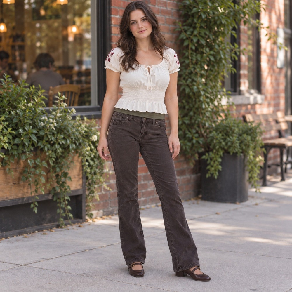 Calvin Klein Jeans Womens 8 Y2K Lean Bootcut Corduroy Pants Brown Stretch Indie